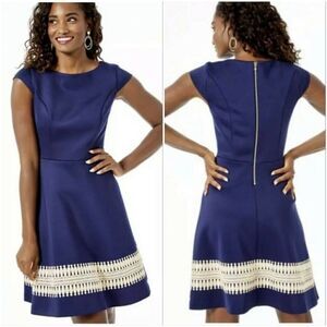 Lilly Pulitzer Fit & Flare Klara Dress Women's 10 Blue Exposed Zip Party Stretch